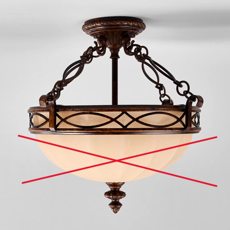 Feiss loftljós í B-flokki, með millileggjara, fyrir notkun í setustofu, 39,3 cm loftlampi. Sjá texta.