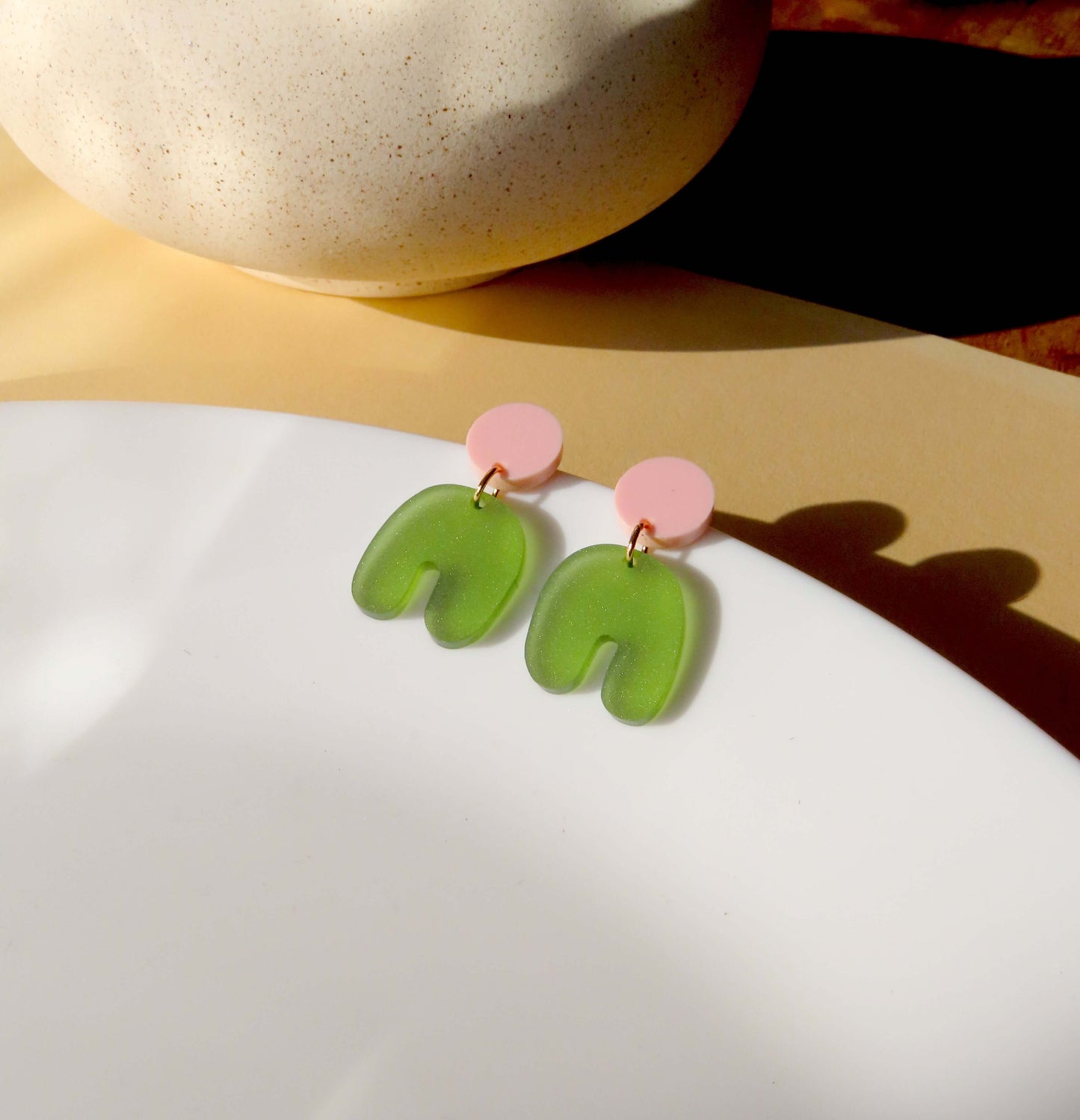 Pink Olive Transparent Squishy Arch Arch Earrings