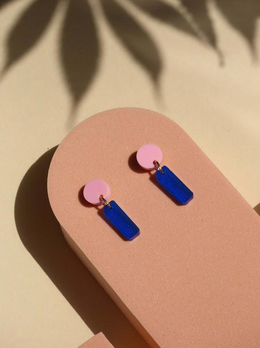 Mini Sticks Statement Ohrringe - rosa tintenblau