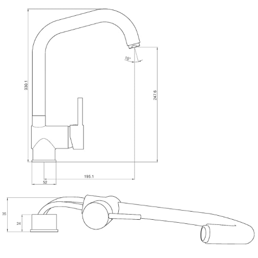 Aqua-Su "Larina" Spültisch-Einhebelmischer (umlegbar, chrom)