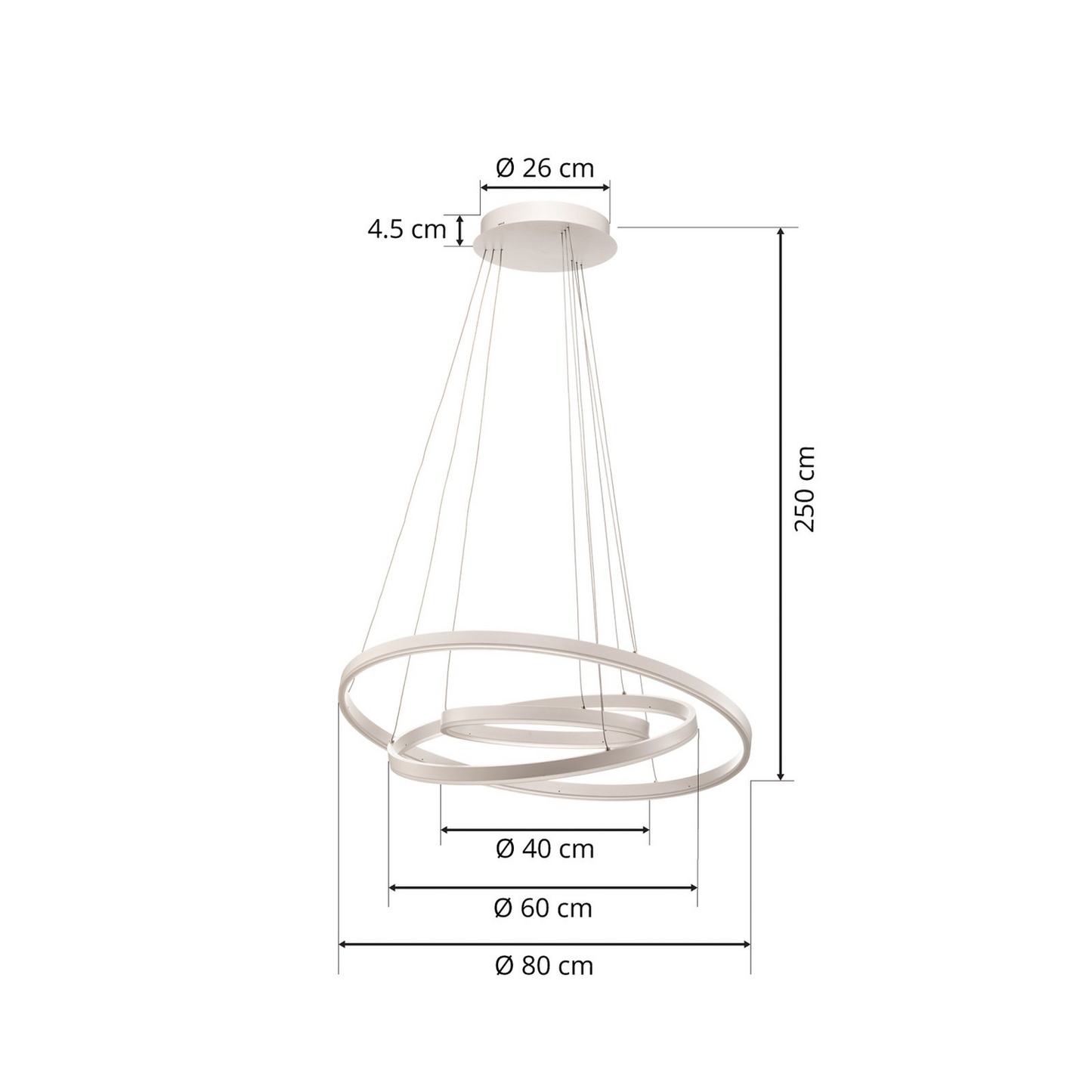 B-flokks Arcchio LED hengiljós Albiona hvítt 3 hringir ø 80 cm borðstofa