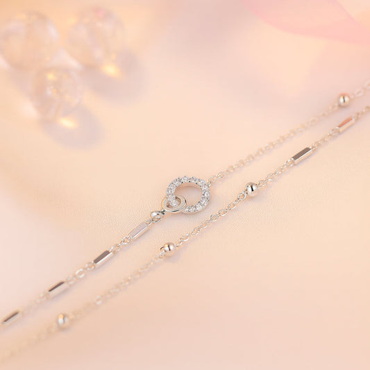 925 Sterling Silver Double Chain Bracelet - Circles, 15+5cm