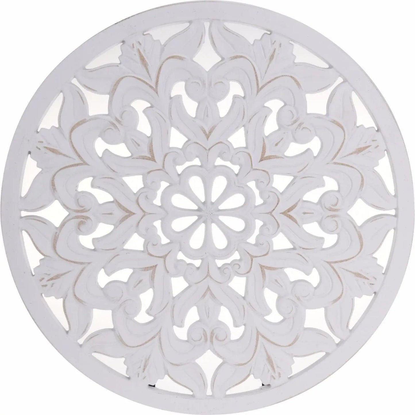 Wandornament Holz weiß 48 cm rund shabby Landhaus Ornament Holzornament Holzbild