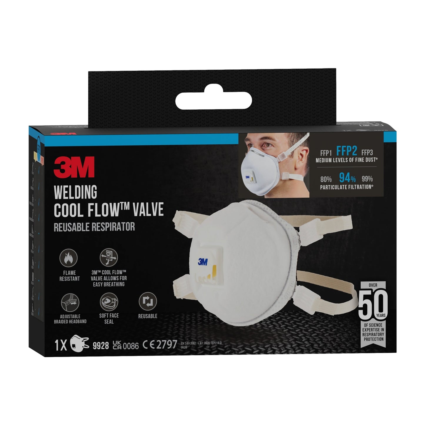 3M™ Cool Flow™ Partikelmaske 9928 für Schweißarbeiten, mit Ventil | Packung (1 Stück)