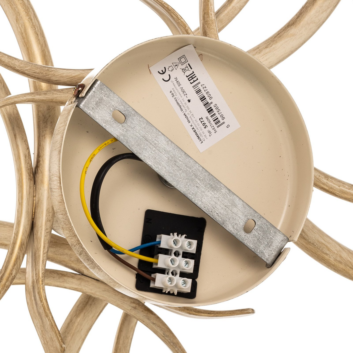 B-grade ceiling lamp Flora, five glass shades, white brass, ceiling light, lamp, light S51