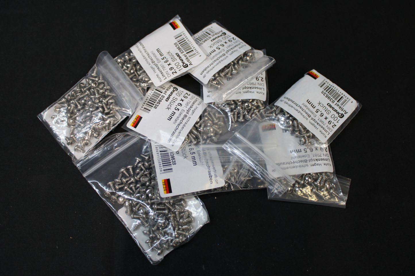 B-flokks 839538 LIKO A2 plötuskrúfur 2,9 mm 6,5 mm Phillips-haus 9 sett