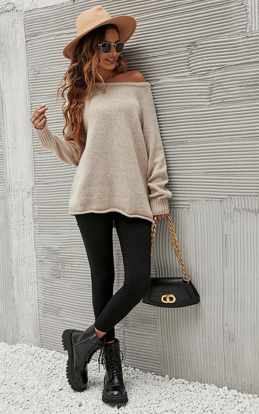 Comfy Jumper Top In Beige