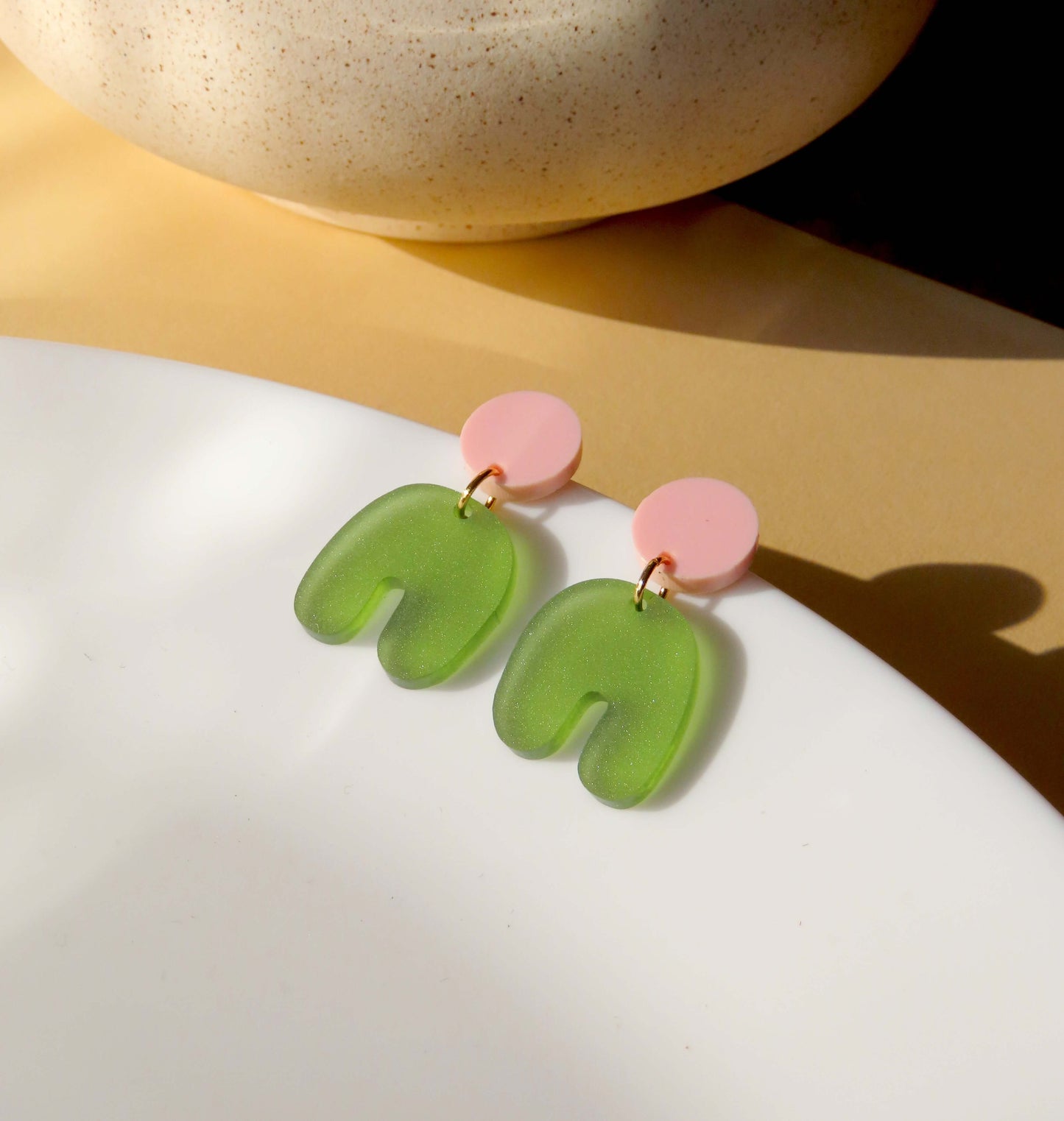 Pink Olive Transparent Squishy Arch Arch Earrings