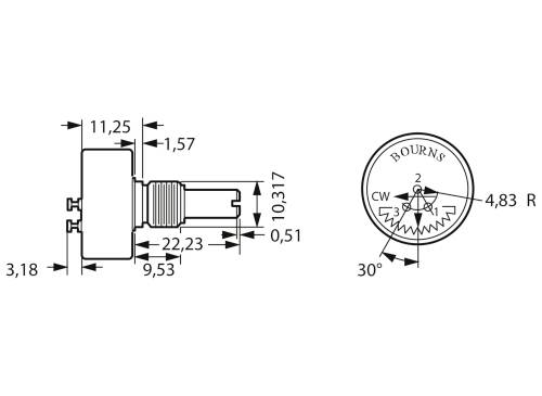 B-flokks Bourns 6639 S 1 103 leiðandi plast potentiometer 10 kΩ 1 W 1 stk svart