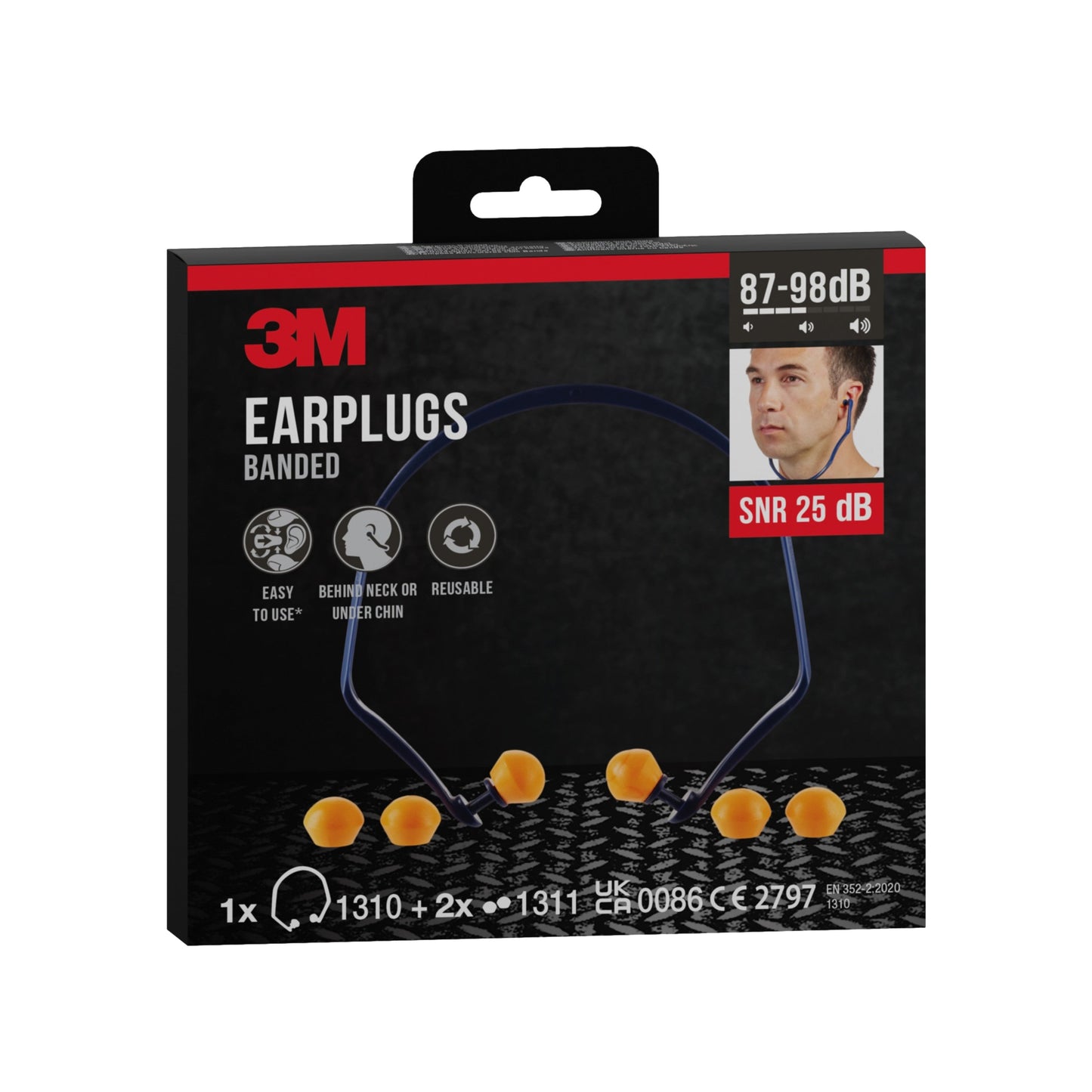 3M™ Bügelgehörschutz 1310 + 2 Paar Ersatzstöpsel, SNR-Wert 24 - 25 dB (je nach Trageposition), Orange, 1BE+2PRRP/Packung | Packung (1 Stück)