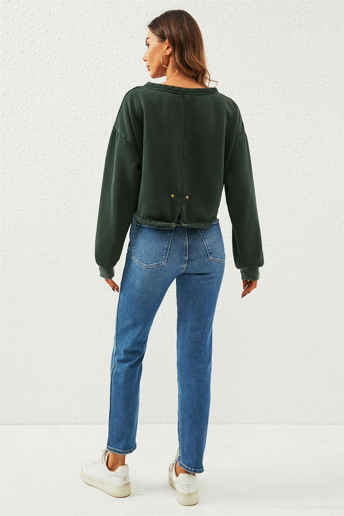 Perfectly Oversized Cropped Sweatshirt In Dark Green