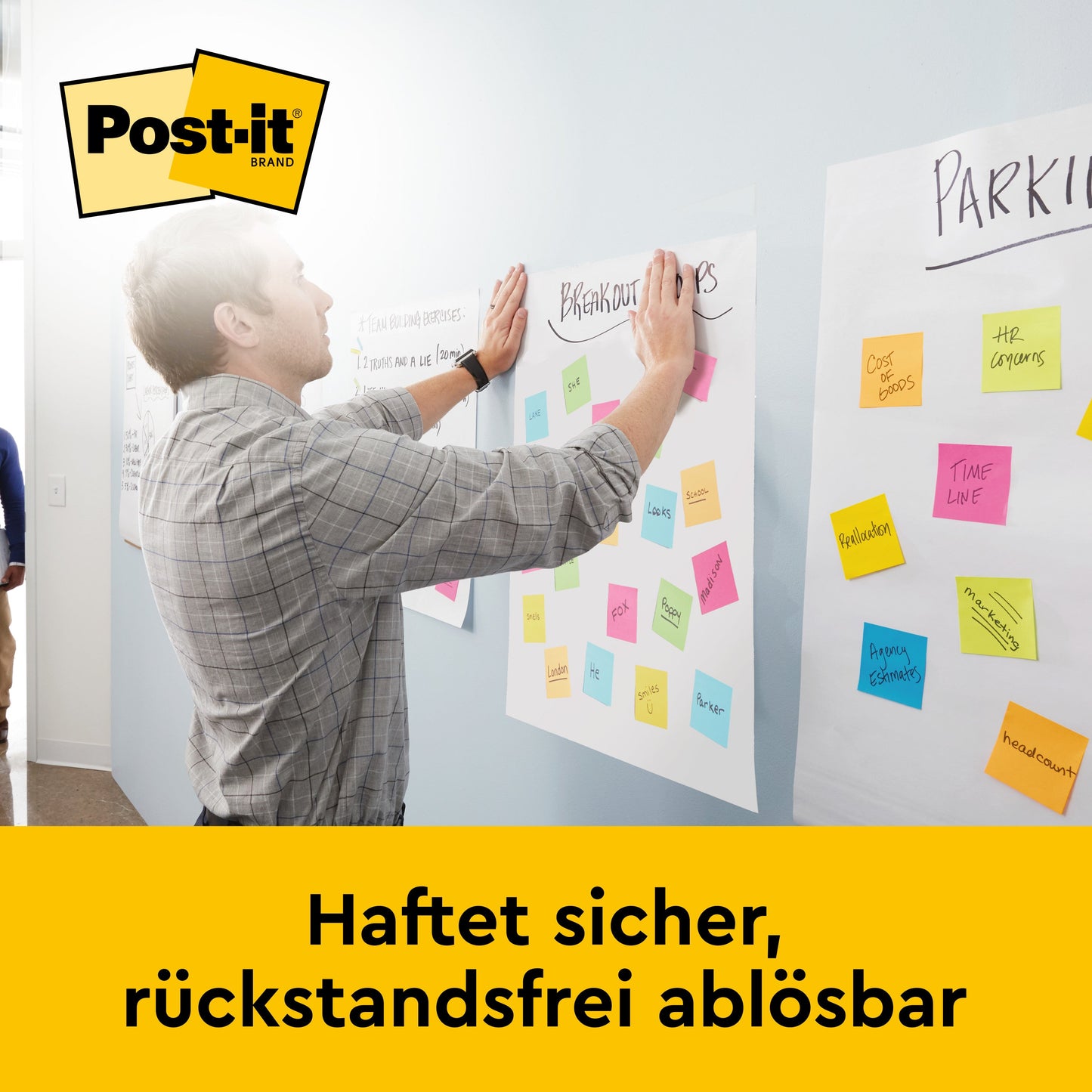 Post-it® Super Sticky selbsthaftendes Meeting Chart/Flipchart für Wand-Montage 566, Weiß, 58,4 cm x 50,8 cm, 20 Blatt/Block, 2 Blöcke/Packung, 100% PEFC, SGSCH-PEFC-COC-110078 + 8 Command™-Streifen/Packung | Packung (1 Stück)