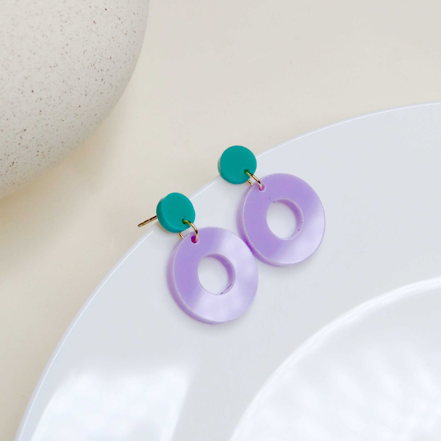 Colorblock Circle Ohrstecker in dunkles türkis & flieder