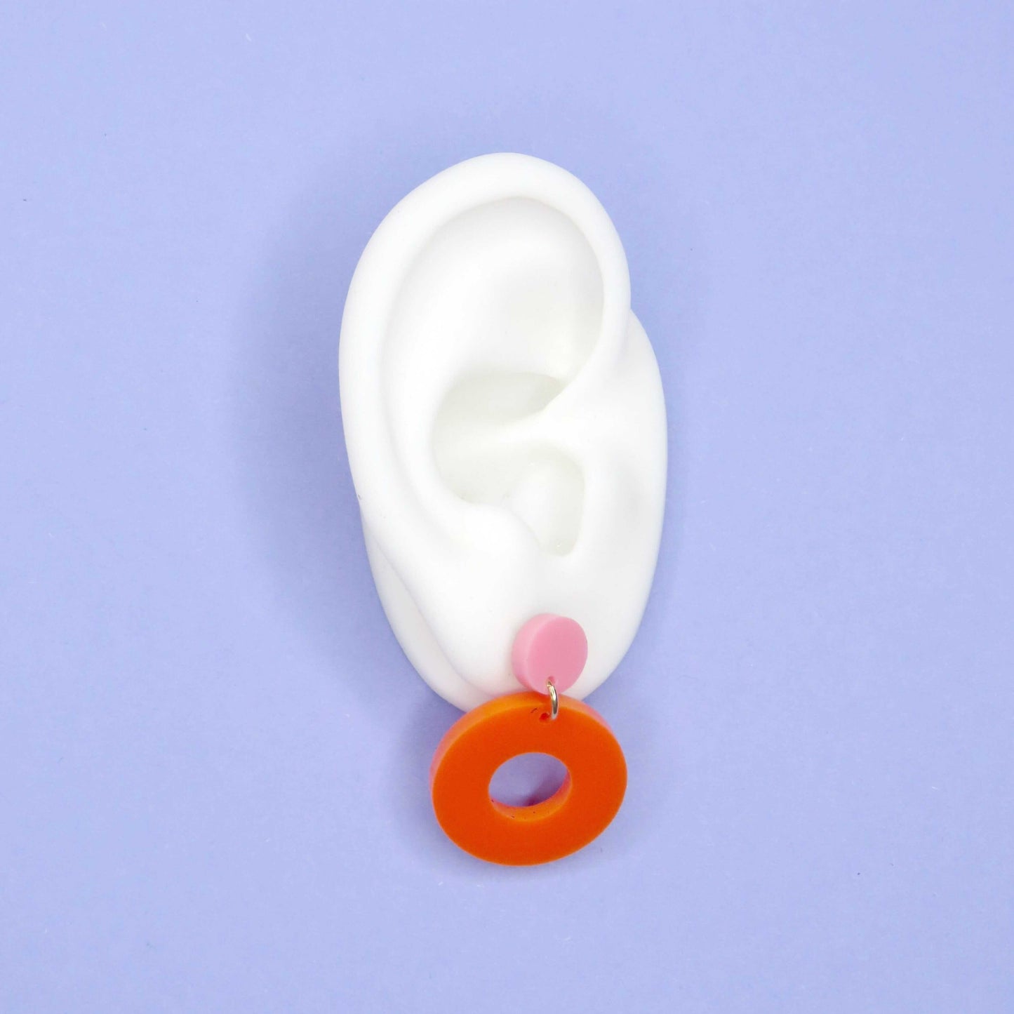 Colorblock Circle Ohrstecker in rosa & orange