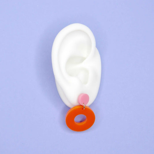 Colorblock Circle Ohrstecker in rosa & orange