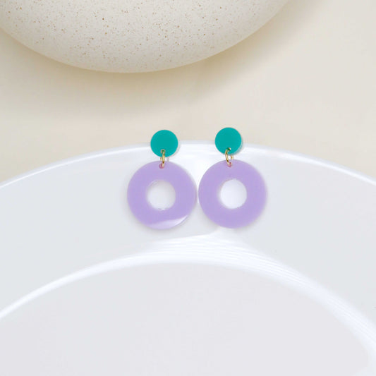 Colorblock Circle Ohrstecker in dunkles türkis & flieder