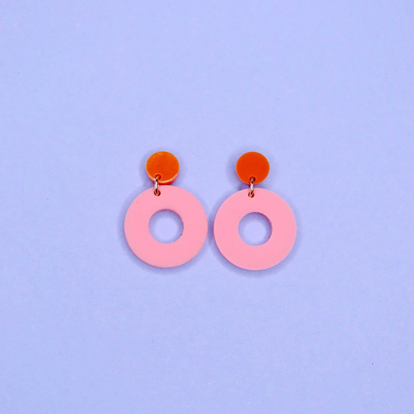Colorblock Circle Ohrstecker in orange & rosa