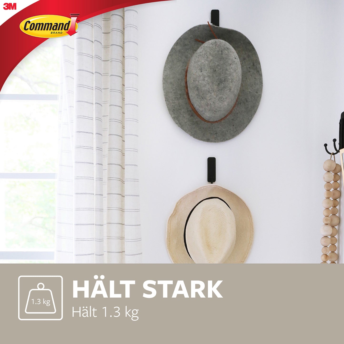 Mittelgroßer Command™ mattschwarzer Haken, 17034B, 1 Haken, 2 Strips | Packung (1 Stück)