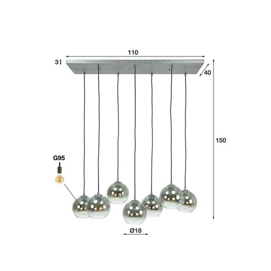 B-flokks Alessandra hengilampi, loftlampi, glerskjáir, sjö ljós