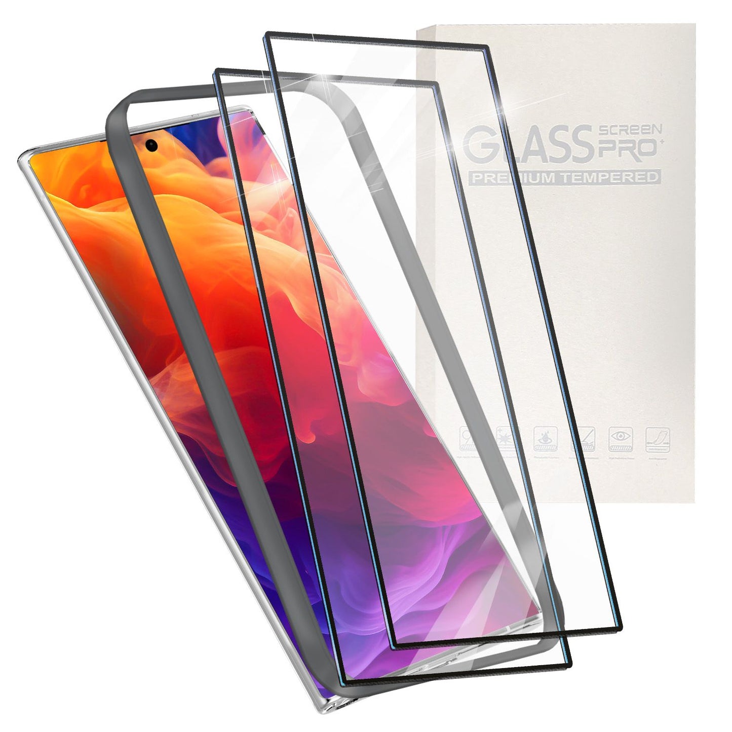 NALIA Set 2x Protective Glass & 1x Applicator for Samsung Galaxy S24 Ultra Glass, Clear Screen Protector & Stencil, 9H Glass Film