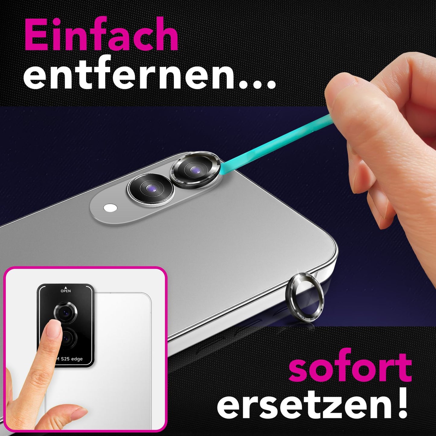 NALIA Focus.Pro CLX Camera Protective Glass for Samsung Galaxy S25 Edge – Lens Ring with 9H Hardness, Anti-Reflection, Crystal Clear Cover, Case Compatible, Scratch-Resistant Glass, 2 Pack