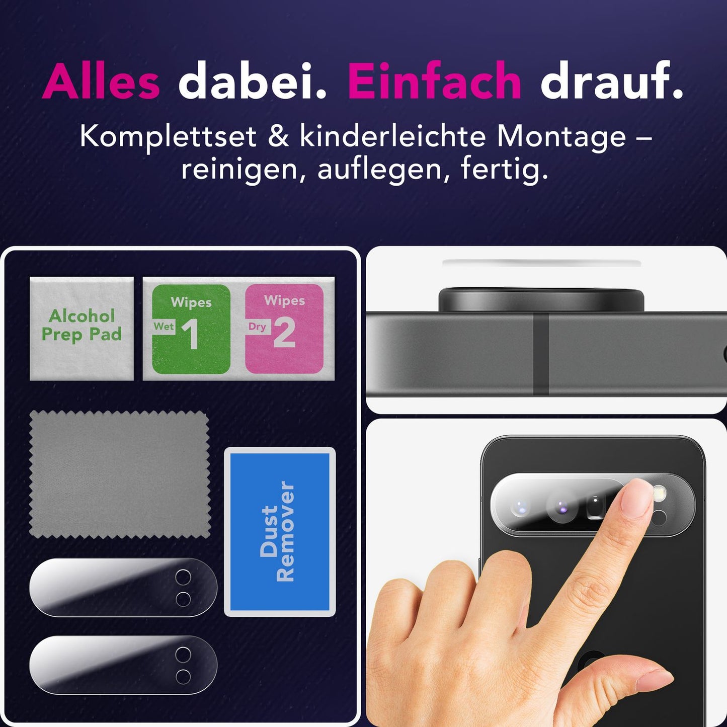 NALIA Focus.X2 MAX myndavélarhlíf fyrir Google Pixel 9 Pro – 2x myndavélarhlíf fyrir aftari myndavél, rispuþolið hulstur með 9H hörku, afar gegnsætt, hentugt fyrir hlífðargler, smurvörn.