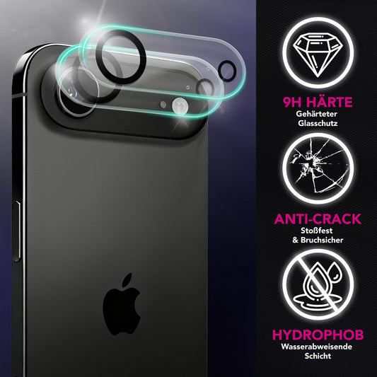 NALIA Camera Lens Focus.X2 MAX for Apple iPhone 17 Air (Clear Camera Protection) – 2-Pack, 9H Protective Glass with Black Ring Technology, Full Lens Coverage, Photo-Proof, Case-Friendly