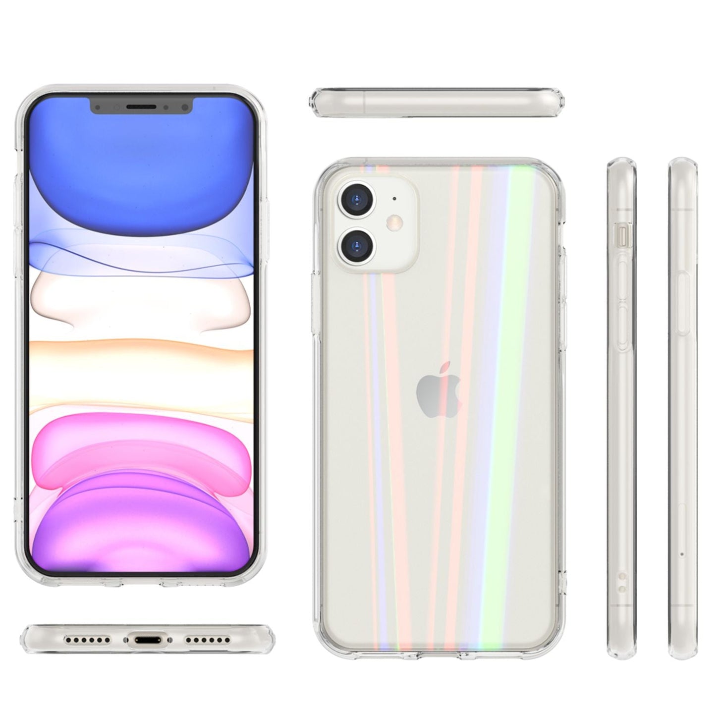 NALIA Tempered Glass Phone Case for iPhone 11, Rainbow Case Cover Transparent