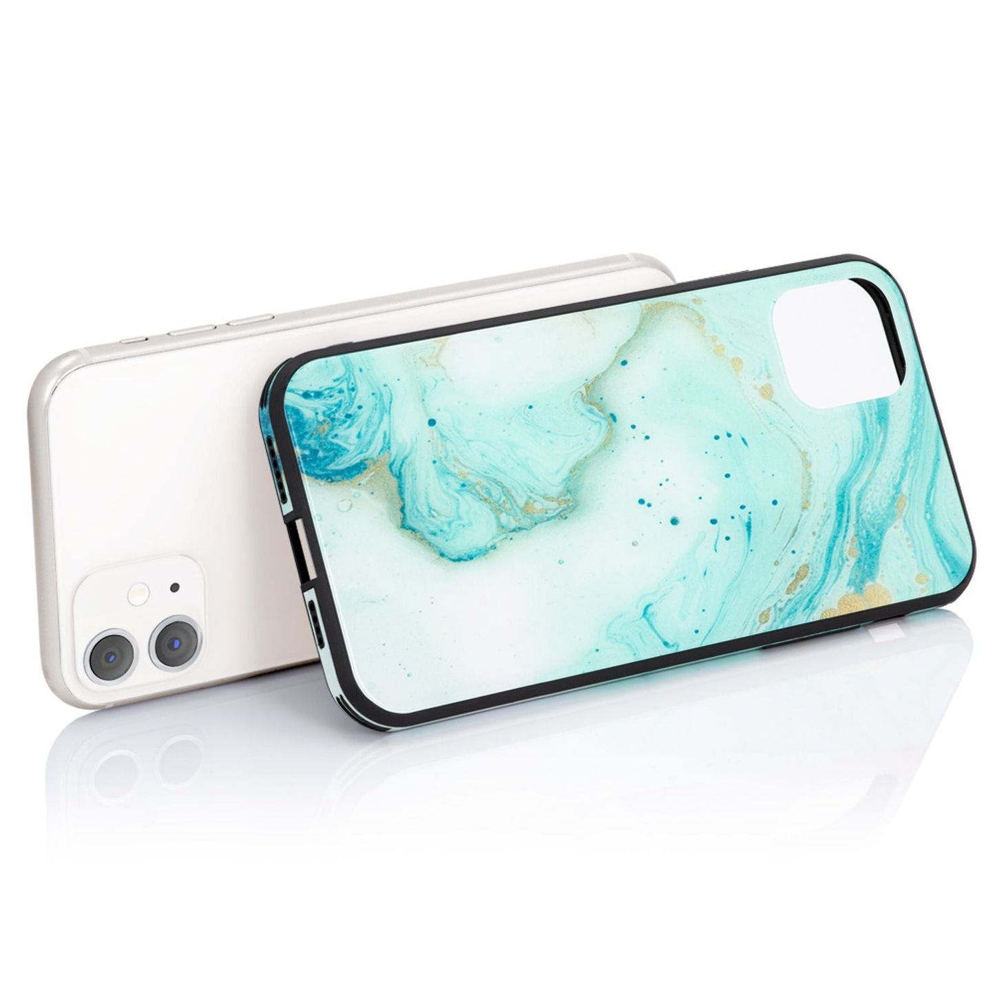 NALIA símahulstur úr hertu gleri fyrir iPhone 11, marmarahönnun, hulstur með stuðara