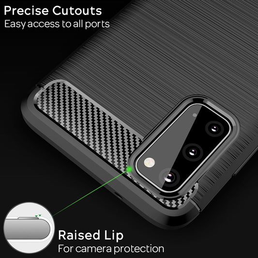 NALIA Carbon Look Phone Case for Samsung Galaxy S20, Shockproof Silicone Cover