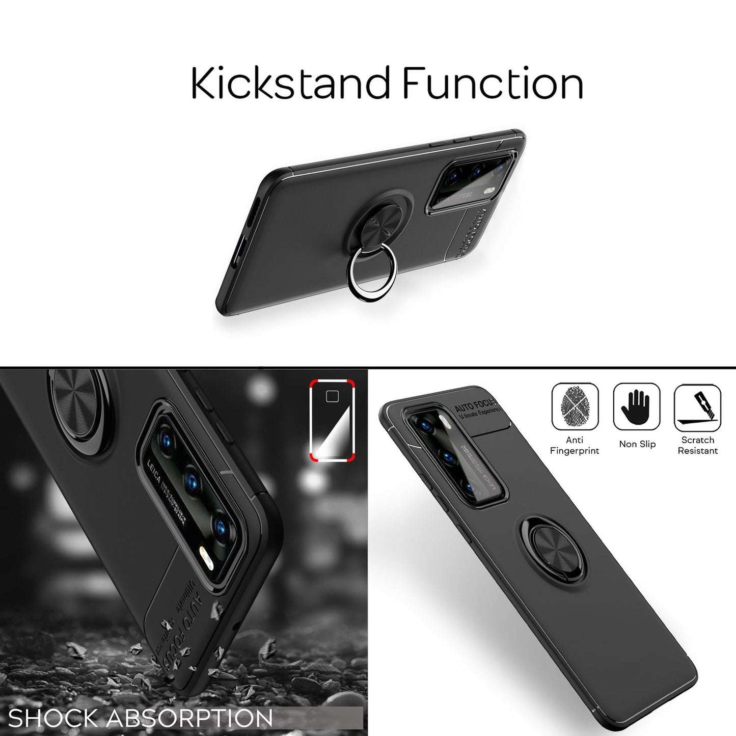 NALIA Ring Phone Case for Huawei P40, Slim Silicone Cover Case with 360 Degree Holder