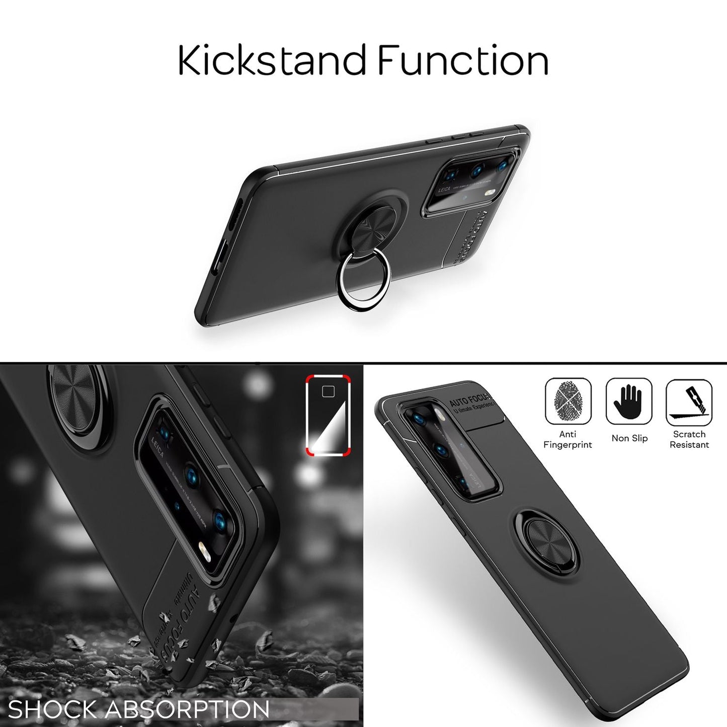 NALIA Ring Phone Case for Huawei P40 Pro, Silicone Cover Case with 360 Degree Holder