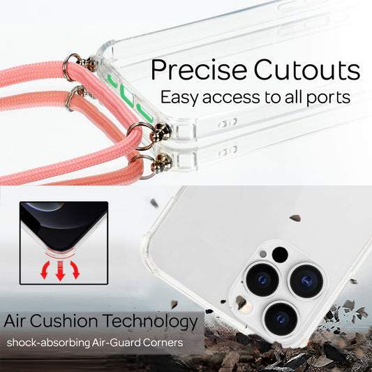 NALIA símahulstur með keðju fyrir iPhone 12 Pro Max, hart hulstur með snúru og stuðara