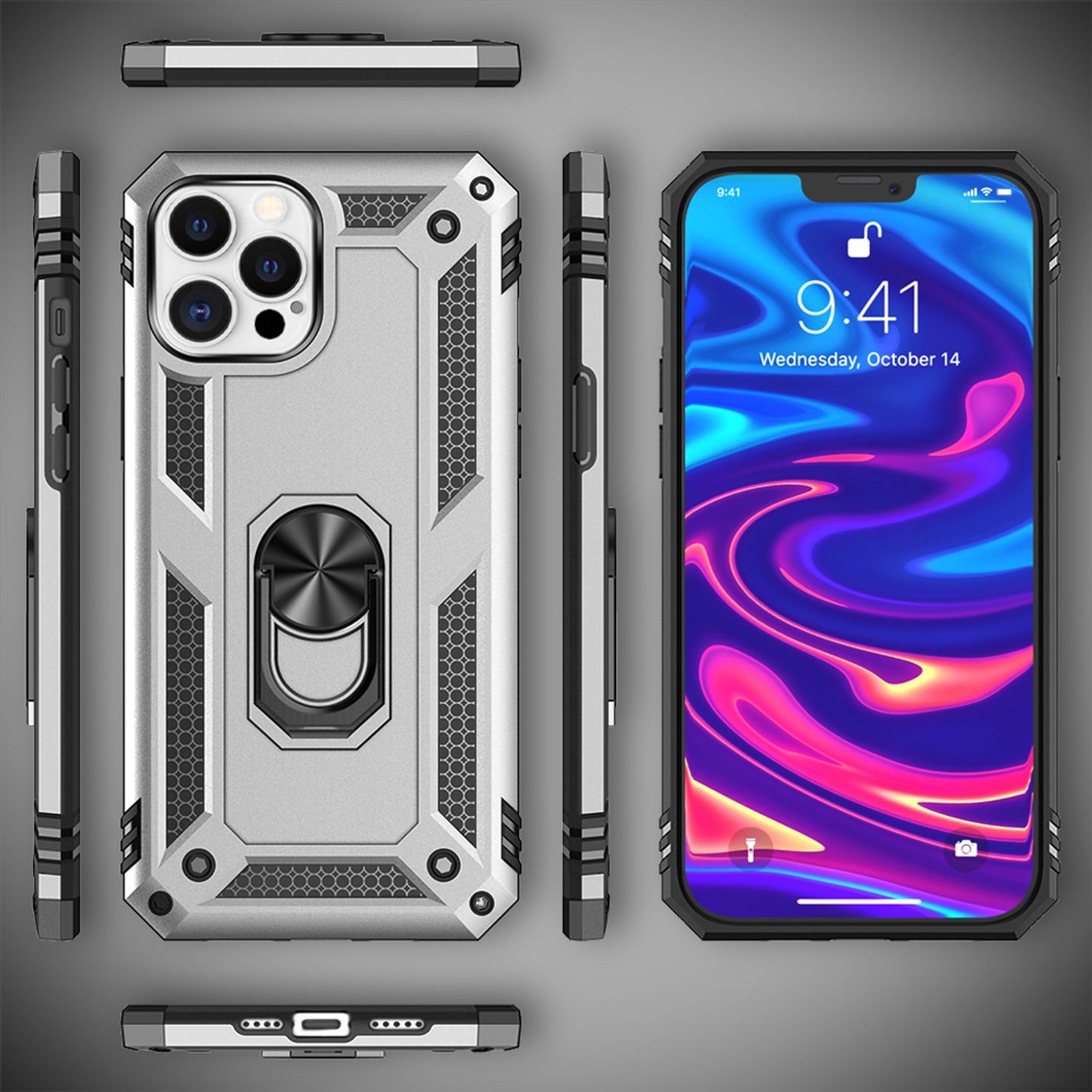 NALIA Ring Case fyrir iPhone 12 Pro Max, sílikon hulstur, hart hulstur, þunnt símahulstur