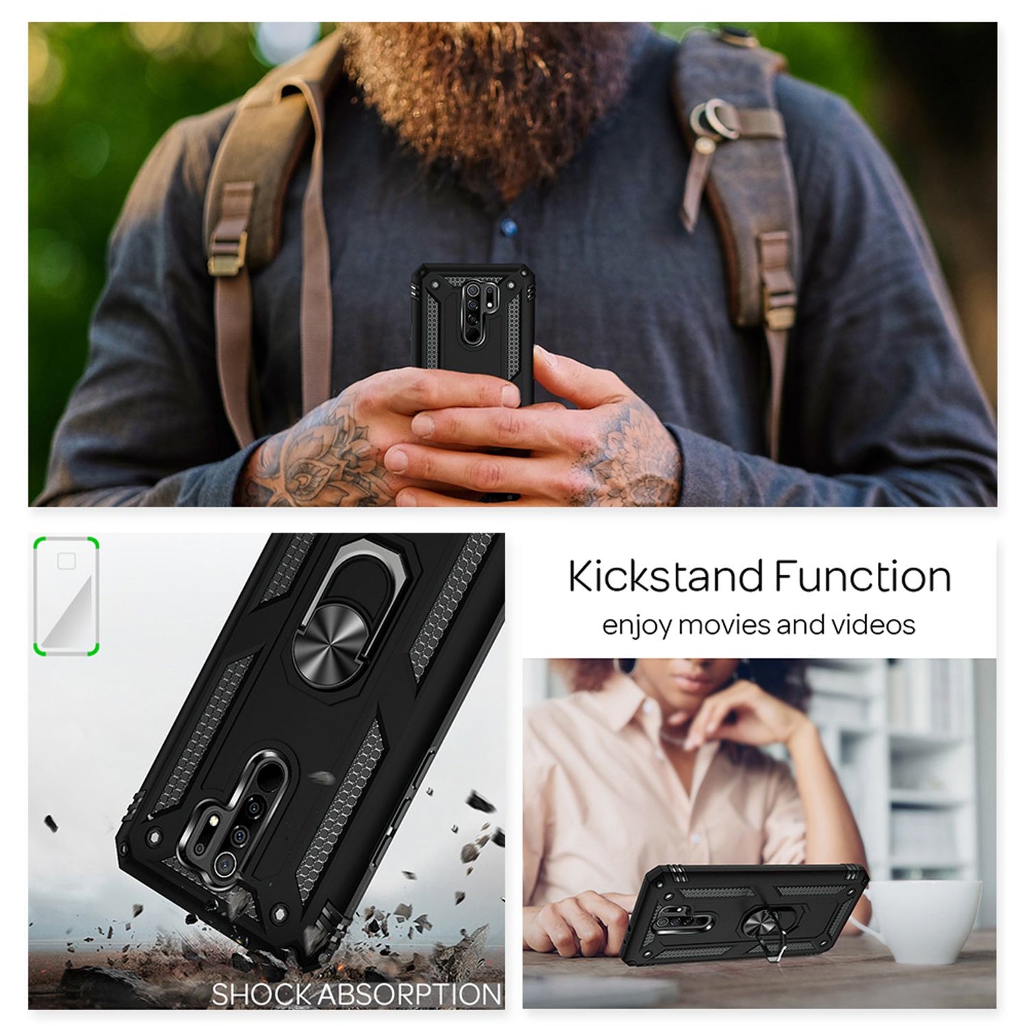 NALIA Ring Handy Hülle für Xiaomi Redmi 9, Schutz Cover mit 360° Finger Halter