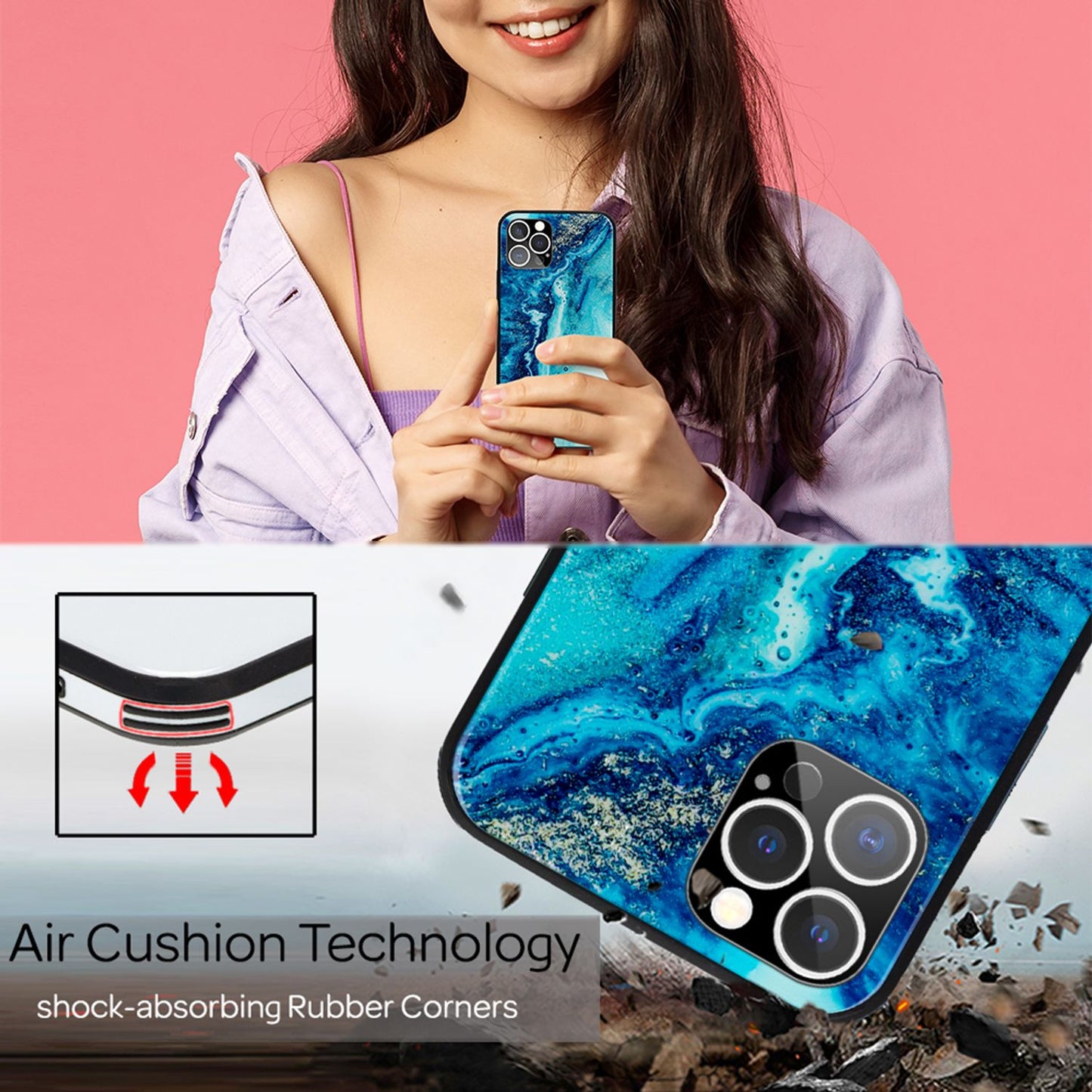 NALIA Marmor Case für iPhone 12 Pro Max, 9H Glas Cover Handy Hülle Schutz Tasche