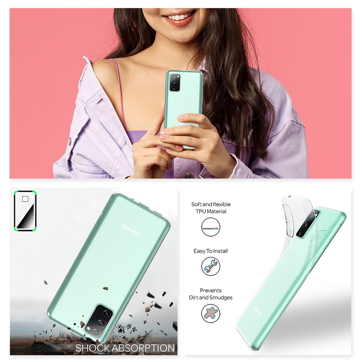 NALIA Phone Case for Samsung Galaxy S20 FE, Transparent Silicone Cover Case