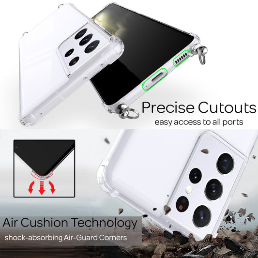 NALIA gegnsætt símahulstur með keðju fyrir Samsung Galaxy S21 Ultra, hálsmen