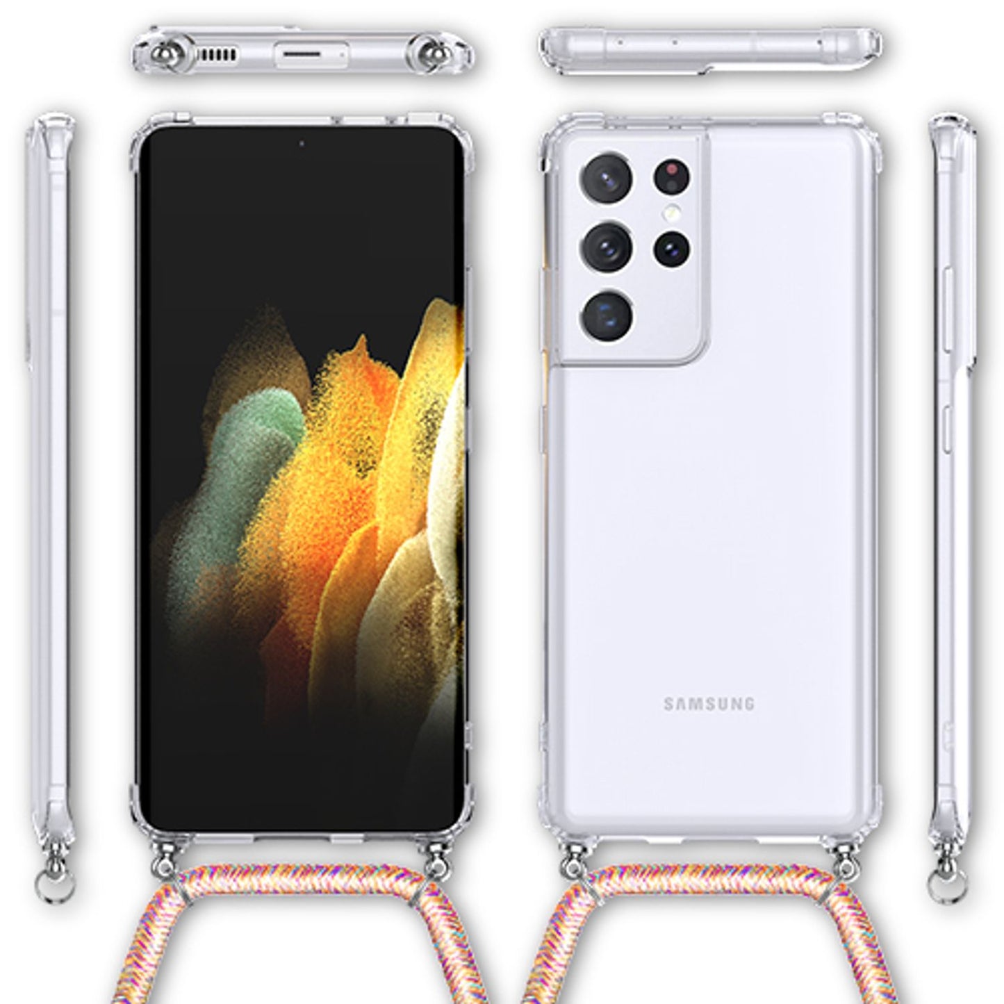 NALIA Clear Phone Case with Chain for Samsung Galaxy S21 Ultra, Band Case Cover