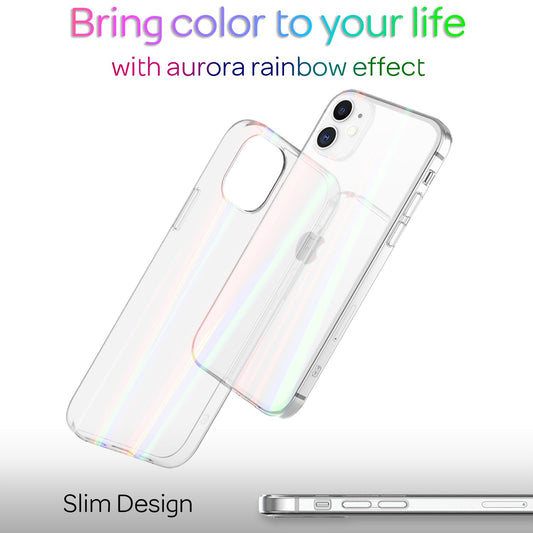 NALIA iPhone 12 mini - Clear Tempered Glass Phone Case Rainbow Colorful Glossy