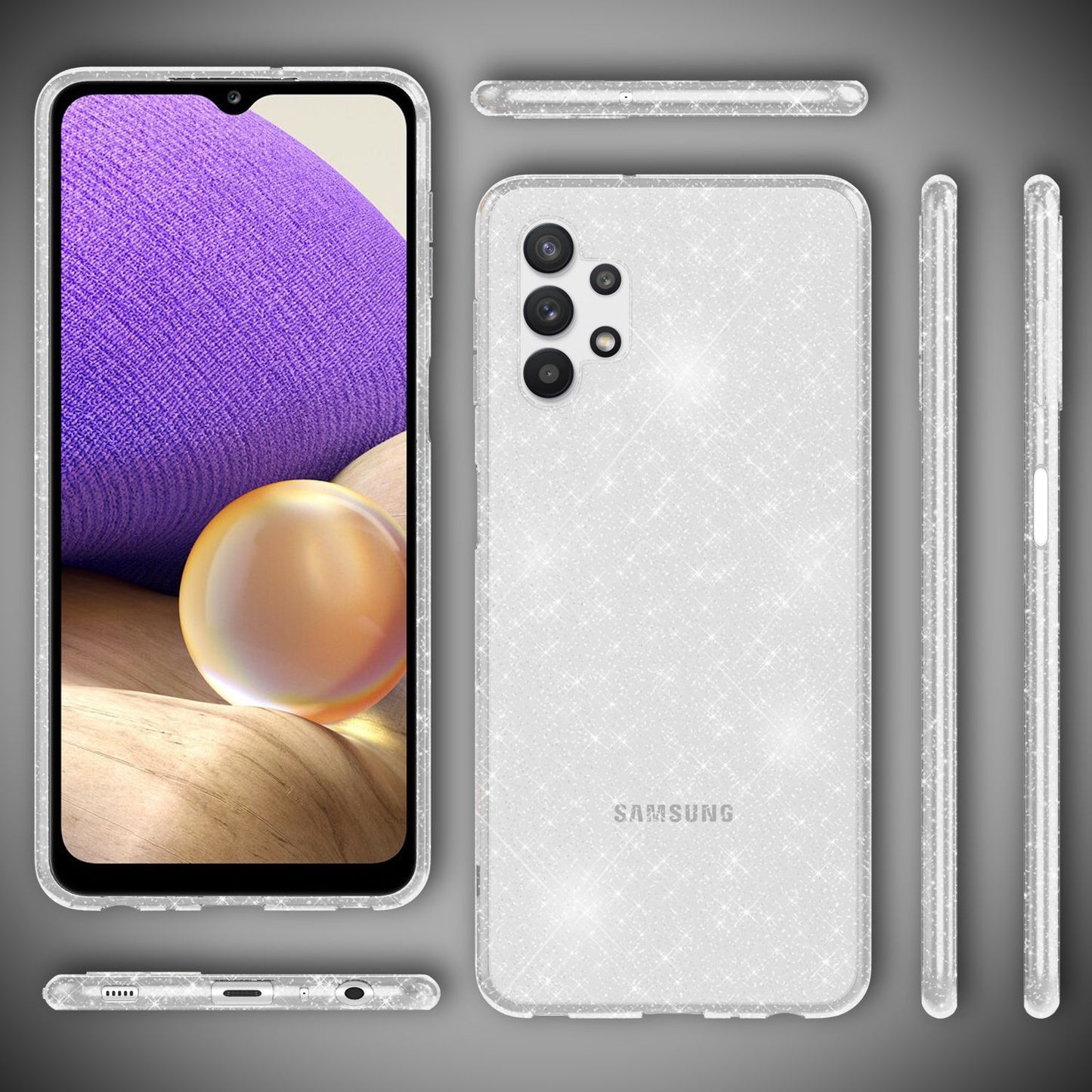 NALIA Glitter Cover fyrir Samsung Galaxy A32 5G, gegnsætt sílikon símahulstur