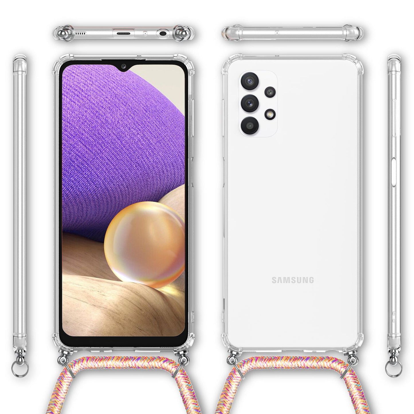 NALIA Handy Hülle mit Kette für Samsung Galaxy A32 5G, Transparente Schutzhülle