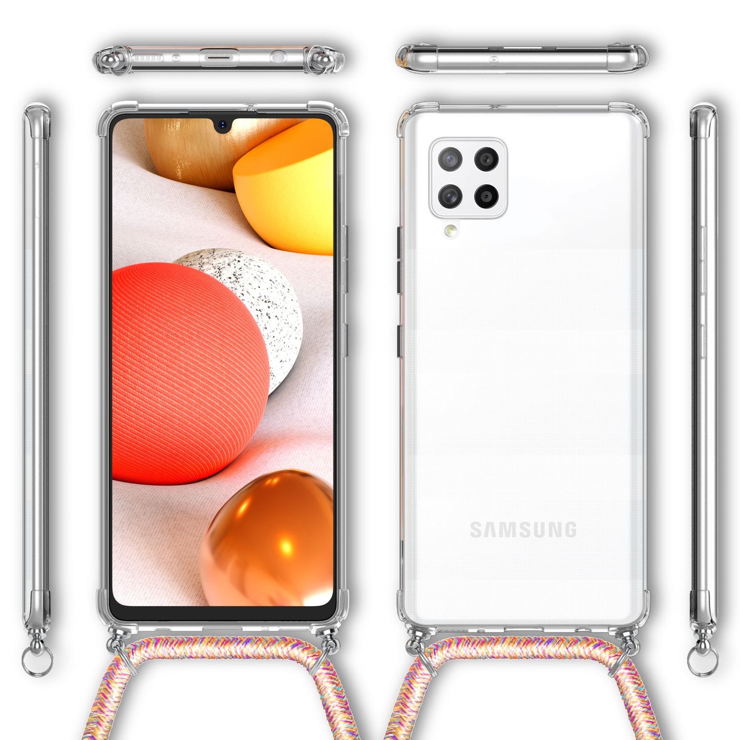 NALIA Phone Case with Chain for Samsung Galaxy A42 5G, Transparent Cover Case