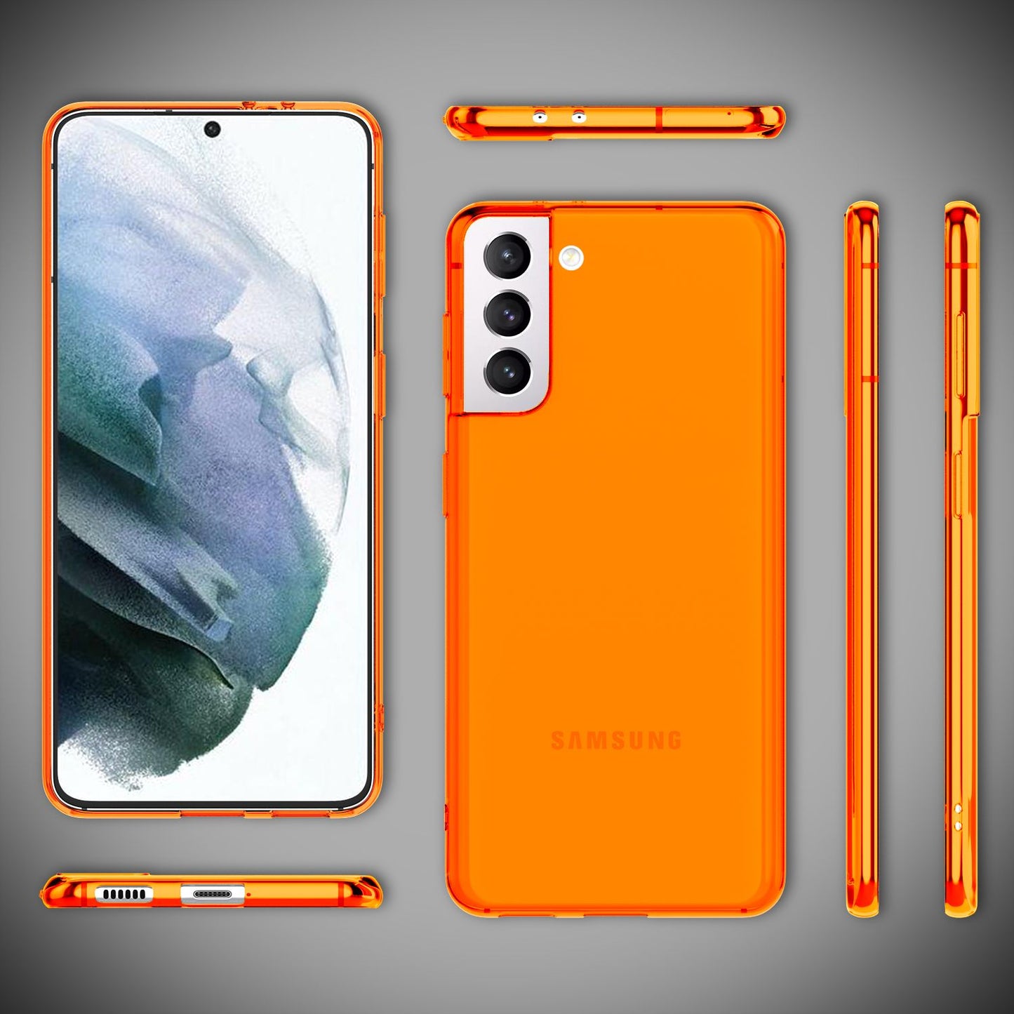 NALIA Neon Phone Case for Samsung Galaxy S21, Transparent Silicone Case Cover