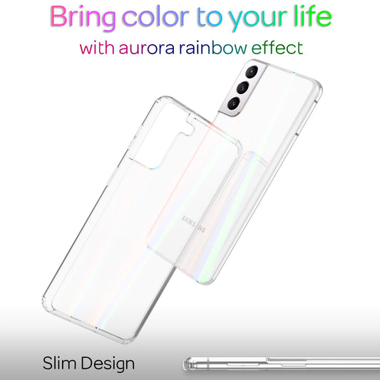 NALIA Tempered Glass Case for Samsung Galaxy S21, Transparent Rainbow Case Cover