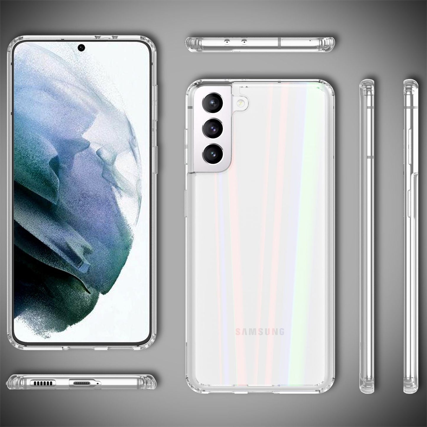 NALIA hertu glerhulstur fyrir Samsung Galaxy S21, gegnsætt regnbogahlíf