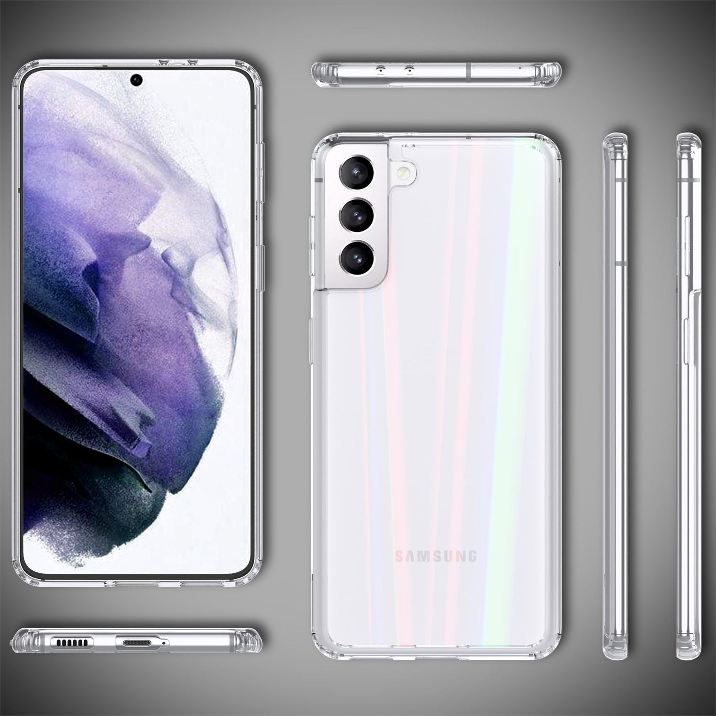 NALIA hertu glerhulstur fyrir Samsung Galaxy S21+, gegnsætt regnbogahlífðarhulstur