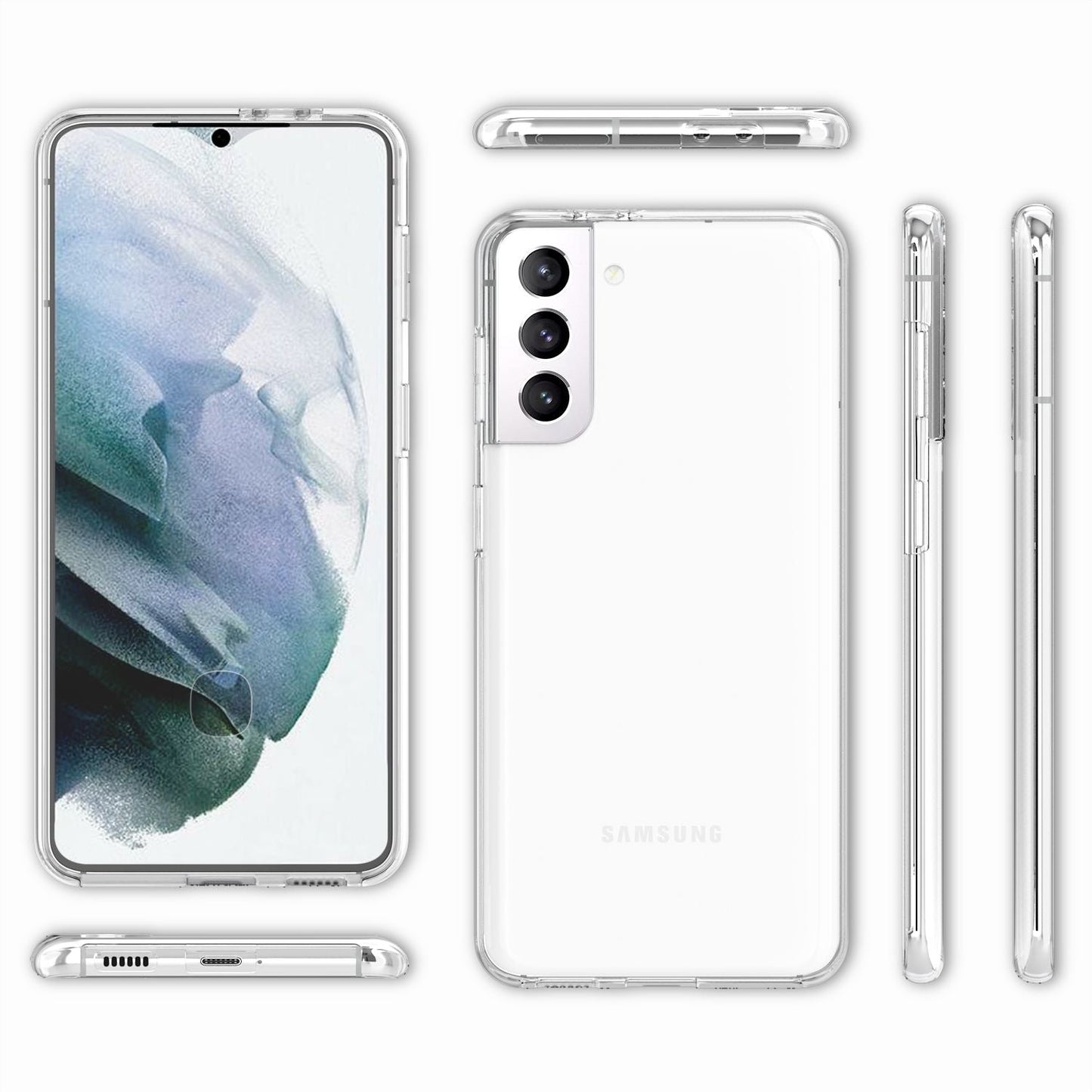 NALIA 360 Degree Phone Case for Samsung Galaxy S21, Transparent Cover Case