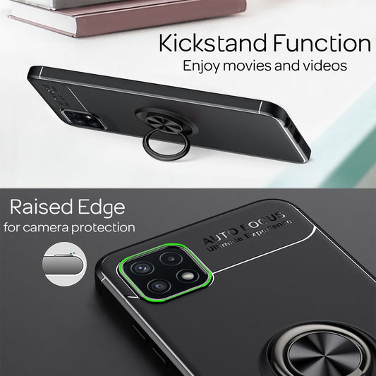 NALIA Matte Black Ring Case for Samsung Galaxy A22 5G, 360° Ring Stand Function