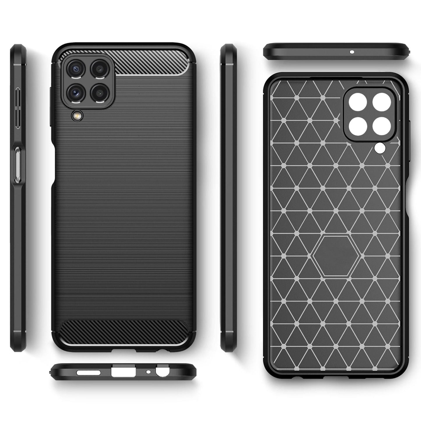 NALIA Carbon Look Case for Samsung Galaxy A22, Matte Black Silicone Case Cover